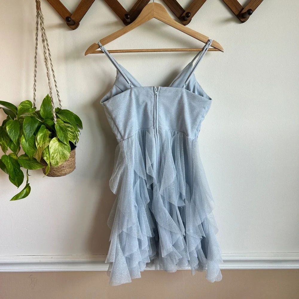 Radiante Couture Blue Glitter Tulle Ruffle Mini Dress‎ Cocktail Homecoming